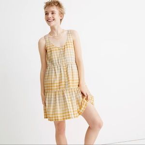 Madewell Yellow Gingham Button-Front Tiered Mini Dress